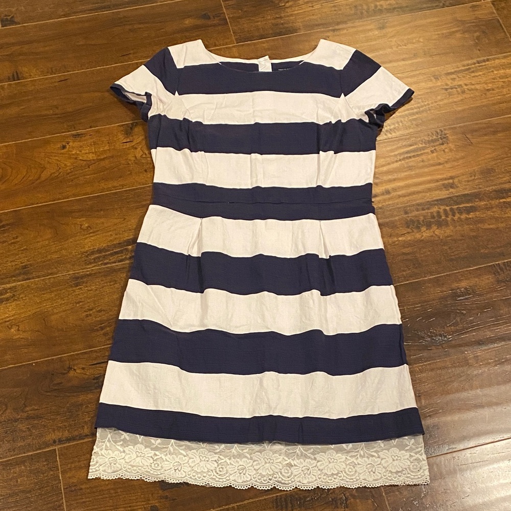 Navy and White Striped Linen-blend Dress